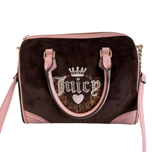 JUICY COUTURE Viral Heritage Satchel in Chocolate Brown and Dusty Blush - Picture 11 of 11